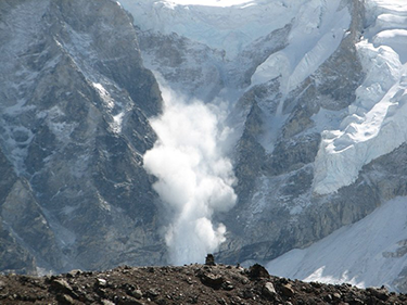 A photo of an avalanche on Everest