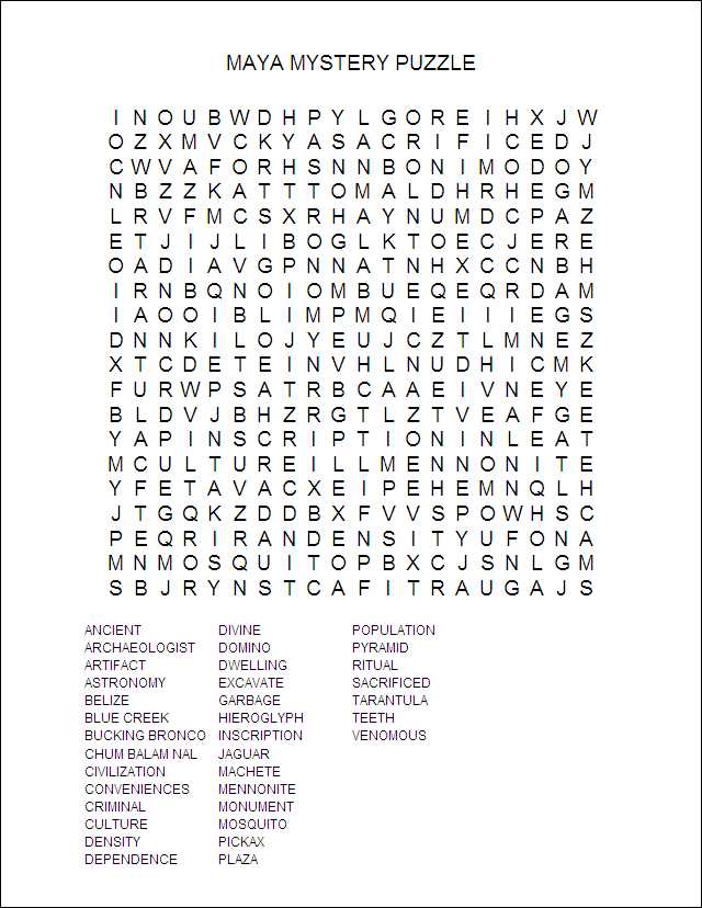 Mayan Mystery Wordfind