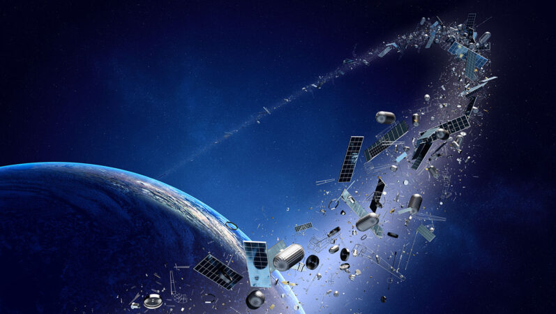 an illustration of a ring of space junk around Earth