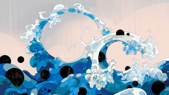 An illustration of ocean waves in the style of 