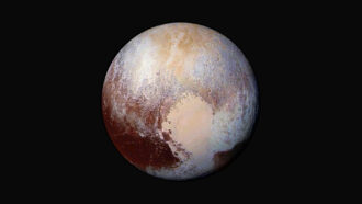 An image of Pluto's Sputnik Planitia, a large basin likely formed from an impact billions of years ago.