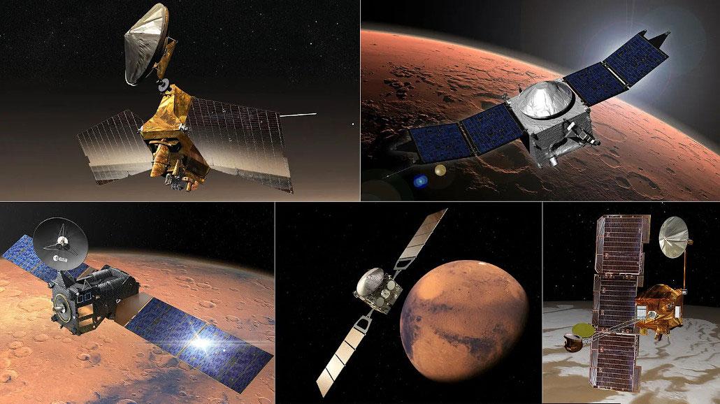 a composite image showing the satellites in the Mars Relay Network