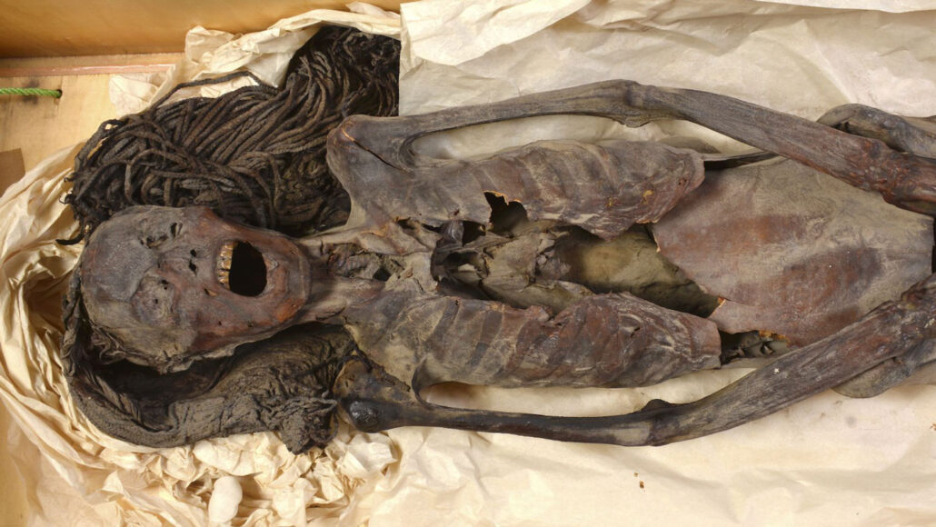 A mummy with her mouth wide open