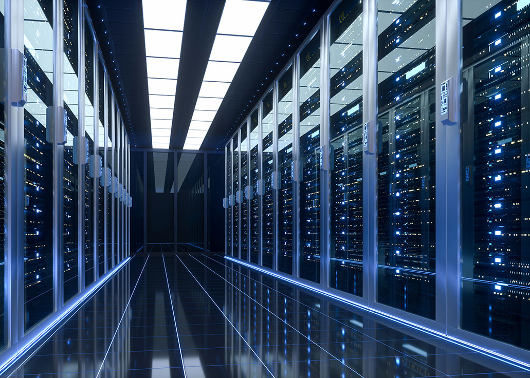 a photo of racks and racks of servers in a data storage facility