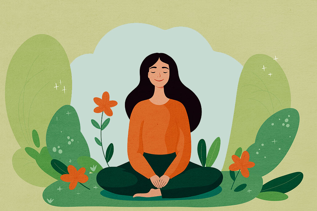 an illustration of a lady smiling peacefully while meditating