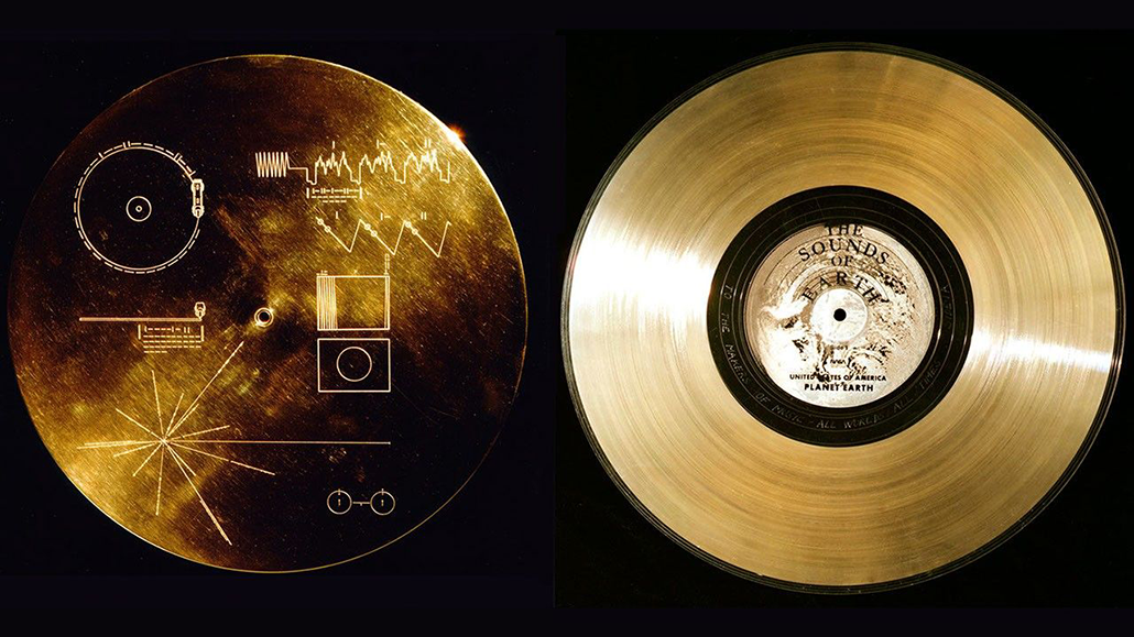 a photo of the Golden Record (an actual record that is golden) sent with Voyager